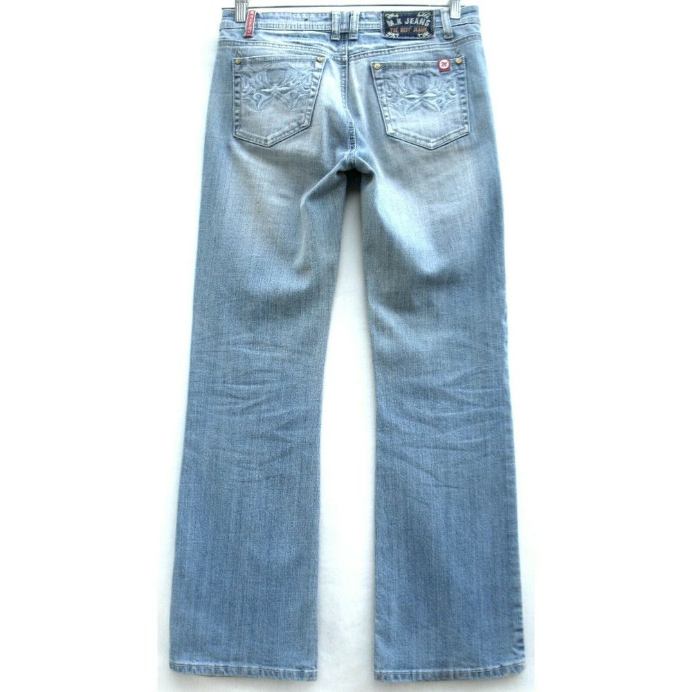 M.K Jeans Bootcut Light Wash Stretch Embroidered Low Rise Inseam 31" Sz 29 (tag)